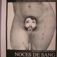 Affiche pour Noces de Sang de Federico Garcia Lorca au Théatre de L'esprit Frappeur (Bruxelles) du 8 octobre au 9 novembre 1985
